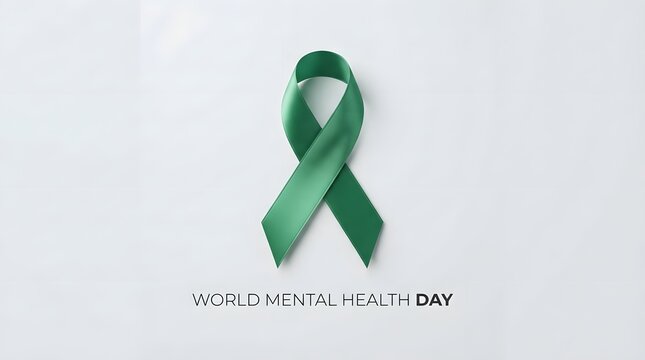 A green awareness ribbon isolated on a white background representing mental health and medical support causes
