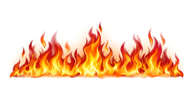 Realistic fire flame border. Isolated burning blaze element for graphic design projects.