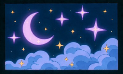 Naklejka premium watercolor sky with stars and a crescent moon
