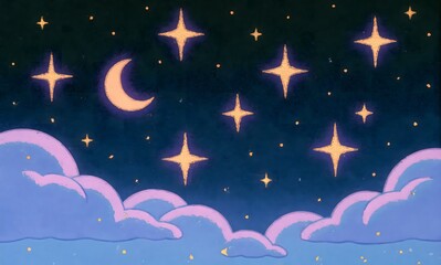Fototapeta premium watercolor sky with stars and a crescent moon