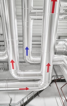 Heat pump piping installation at a district heating plant.