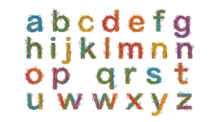 Naklejka premium Colorful lowercase alphabet letters made of small particles.