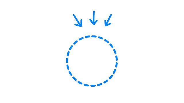 Animated highlight arrow pointing to dash circle rotating on transparent background. arrow pointing at dashed circle animation. direction arrow icon animation with circle.