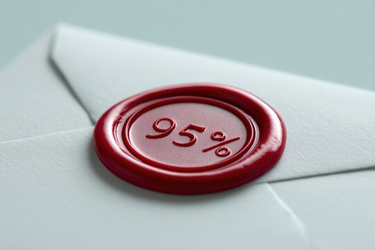 Red wax seal with ninety five percent discount on an envelope, premium offer, elegant branding, exclusive promotion, business marketing.