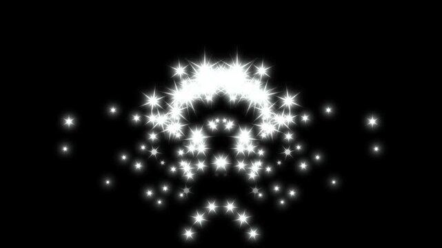 White glow fairy dust trail burst, magical light transition on black background cinematic. 4k video, blinking glitter star shape particles, 2d glitter star sparkle animation, pixie dust path