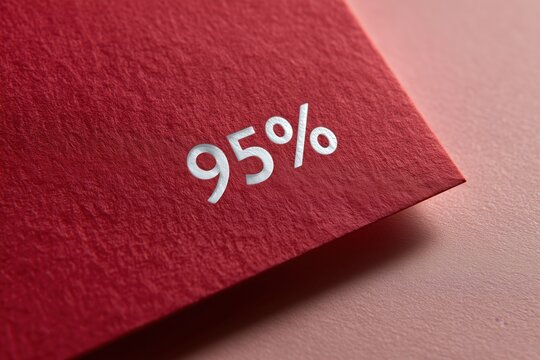 White ninety five percent text on a red paper card, retail promotion, shopping campaign, bold branding, minimalist design.