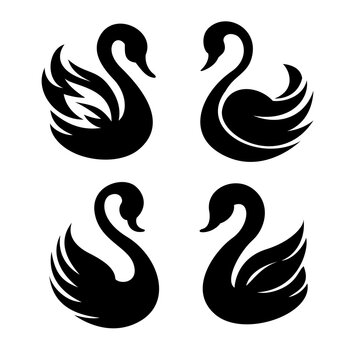 Elegant black swan silhouettes collection symbolizing grace, love, and serene natural beauty.