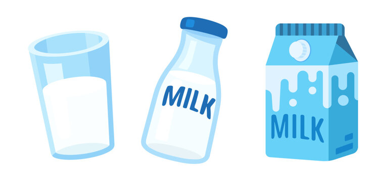 Delicious fresh dairy milk presented in a clear glass, a classic bottle, and a modern carton