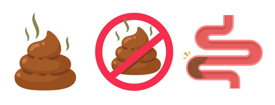Illustrative graphic warning against unhealthy digestive waste, constipation and intestinal blockages.
