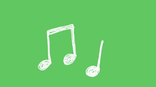 Hand drawn music notes icon animation on green screen
