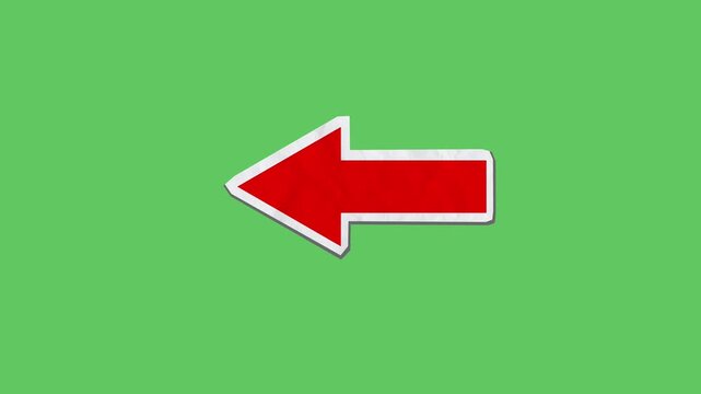 Animated red paper cut arrow pointing left wiggle motion graphic on chroma key background