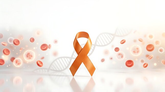 World CML Day Orange Awareness Ribbon with DNA and Blood Cells
