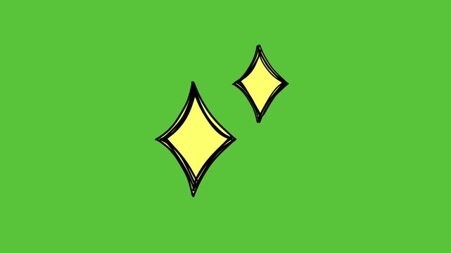 Animated yellow sparkling star doodle sketch outline with boiled effect on green screen