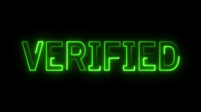 Green Neon VERIFIED Sign Flickering on Black Background