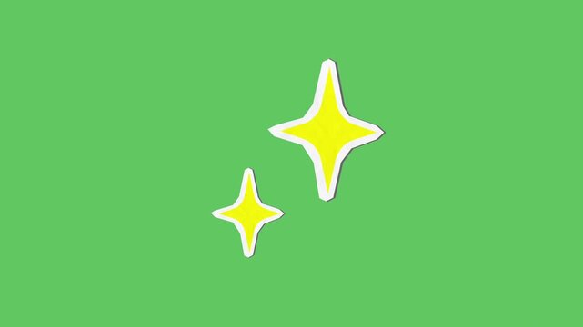 Animated yellow sparkling star paper cutout with wiggle animation on green screen