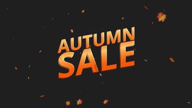 Autumn sale special offer text title animation with falling red and orange maple leaves isolated on transparent alpha background 4k 2
