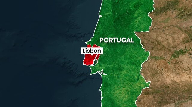 Animated map showing Portugal and the Lisbon region, highlighted motion video clip