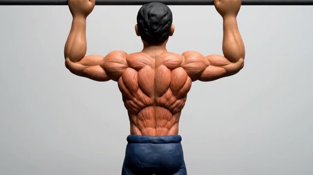 Muscular Man Performing Pull-Ups Demonstrating Back Strength and Muscle Definition.