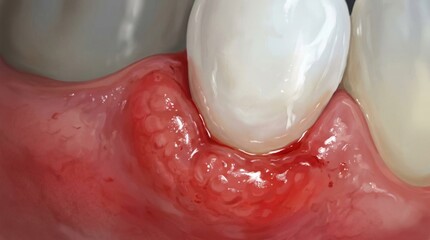 Fototapeta premium Severe gingival inflammation and gum disease around a human tooth.
