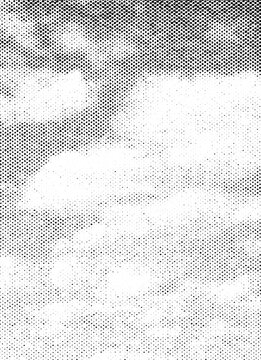 Macro halftone pattern mimicking a cloudy sky. Abstract black-and-white dot texture on a transparent background