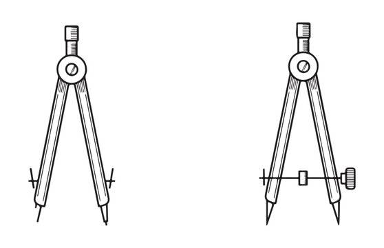 Vintage drawing compasses set for technical drafting and geometry construction in clean line art style.