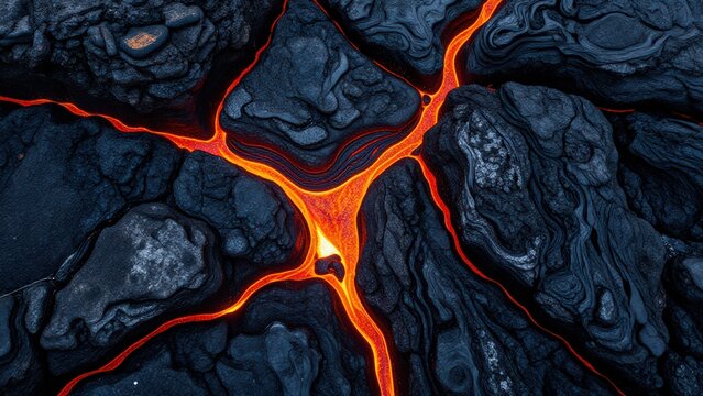Lava Flow Texture Close Up Volcanic Rock and Molten Orange