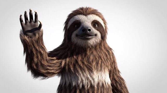 Happy sloth character waving hand with friendly smile