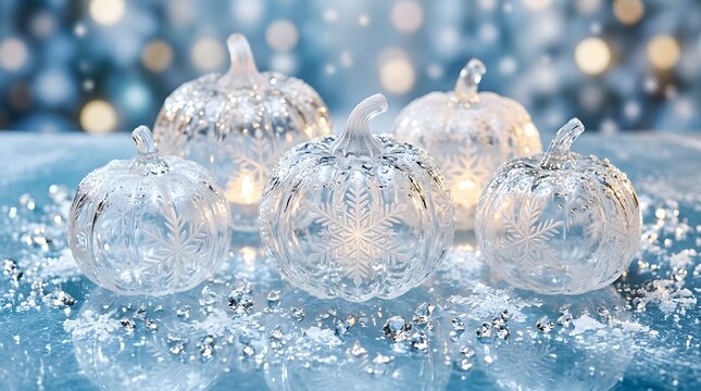 Decorative crystal glass pumpkins with snowflake etchings