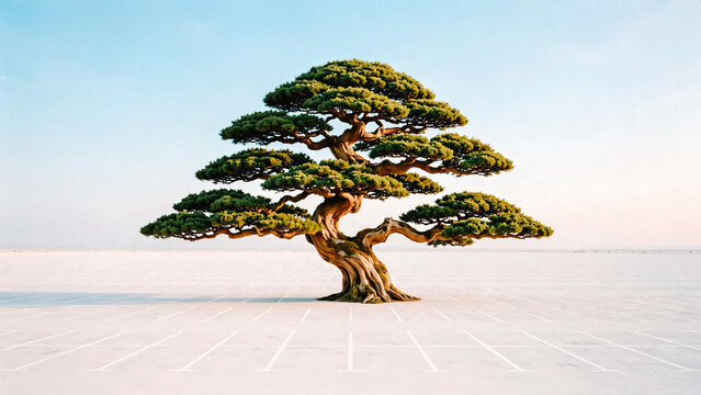 Arbre solitaire sur espace de sable