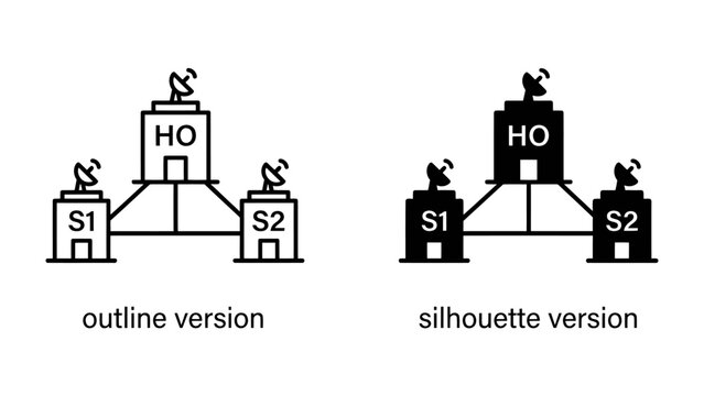 Communication Network Diagram: A simplified diagram illustrates a central HO building connected to two S1 and S2 satellite buildings.