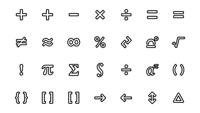 Collection of various mathematical and scientific symbols on transparent background for design projects