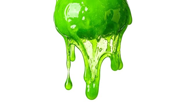 Green slime dripping isolated on white background