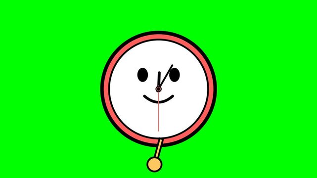 Cute Cartoon Clock Character with Smiling Face Animation.
