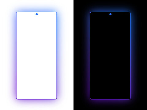 Modern Premium Smartphone Gradient Mockup with Neon Glowing Frame on Transparent Background PNG