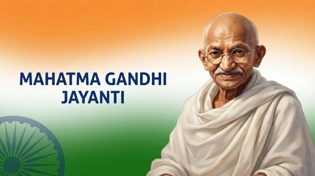 Gandhi Jayanti - Modern Design with Mahatma Gandhi and Indian Flag Colors