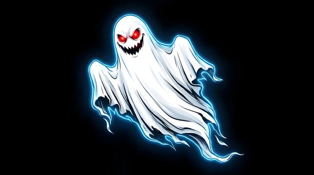 Spooky ghost illustration with glowing red eyes