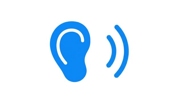 Blue Ear Icon Symbolizing Hearing and Sound Waves.