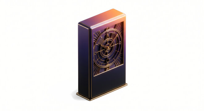 3D Isometric Monolithic Engraved Clock Pillar, Vertical Pillar Column with Deep Geometric Clock Engraving