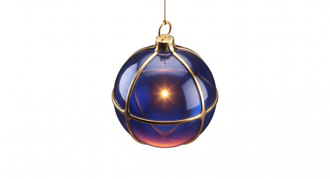 3D Isometric Translucent Glass Balloon Orb, Translucent Sapphire Glass Balloon Enclosing Gold Star Flare.