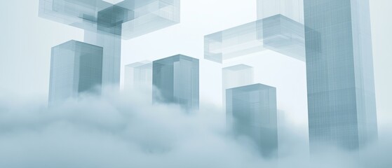 Fototapeta premium Floating glass structures in a cloudy environment during daytime