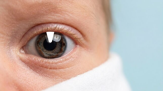 Extreme close-up of a newborn infant eye showing iris deficiency and ocular abnormality for medical illustration