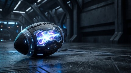 Fototapeta premium Black American Football with Glowing Electric Core