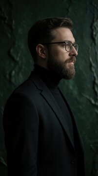 Stylish Man in Glasses Looking Away Portrait of a Modern Gentleman