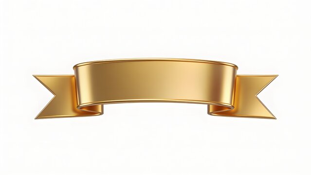 illustration of a gold ribbon banner. The banner is horizontally oriented with a sleek, metallic finish, giving it a shiny and reflective appearance. It has a central rectangular section flanked