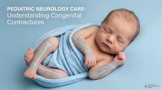 Sleeping newborn baby with anatomical overlays of bones and muscles for pediatric neurology and congenital contractures concept