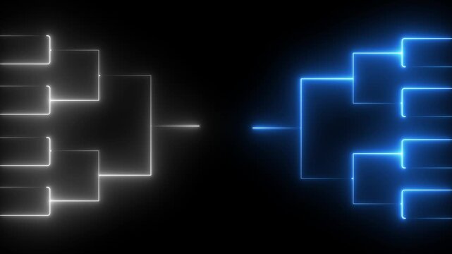 Team Tournament bracket templates. Animation of neon glowing team Tournament bracket templates isolated on black background. 4k