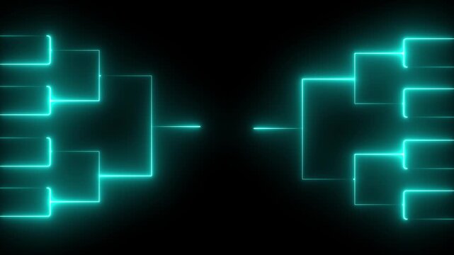 Team Tournament bracket templates. Animation of neon glowing team Tournament bracket templates isolated on black background. 4k