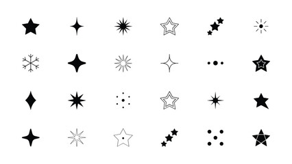 Fototapeta premium Collection of diverse star and sparkle graphic elements on a transparent background