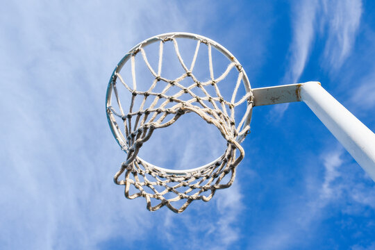 netball hoop against blue sky