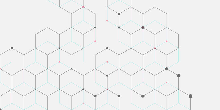 Abstract light grey isometric cube line network background with node dots